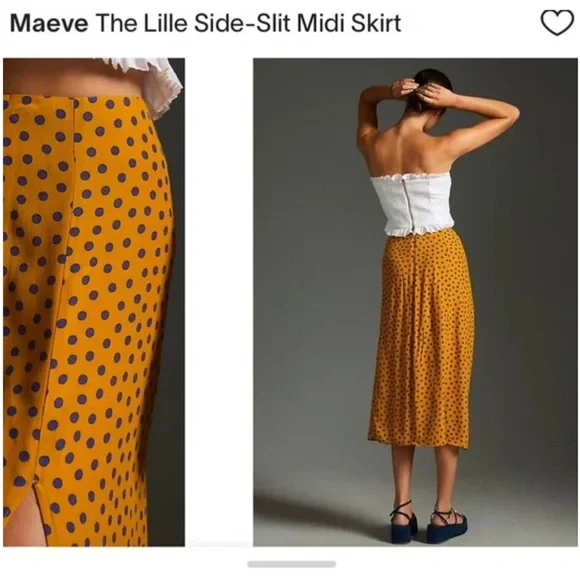 Anthropologie Maeve NWT Polka Dot Midi Skirt - Mustard Size 4 - Picture 3 of 6